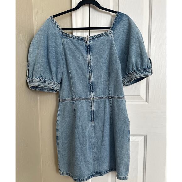 MNG Mango‎ Puff Sleeve Denim Jean Mini Dress Square Neckline 6 - Picture 5 of 7